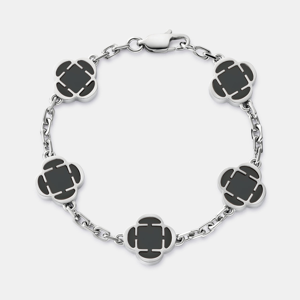 Onyx Clover Stone Bracelet (Silver)