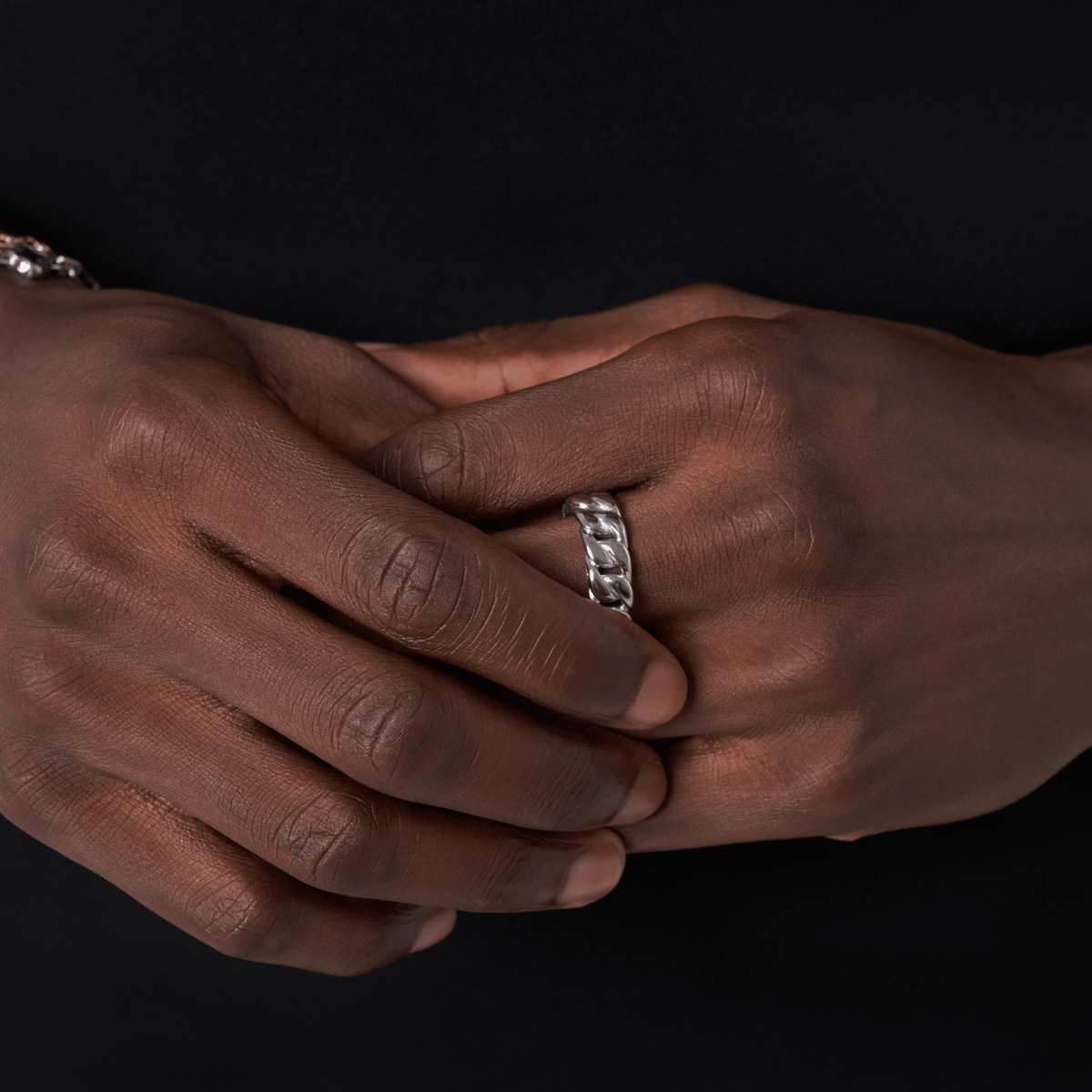 Half Iced Cuban Band Ring (Silver) 8mm