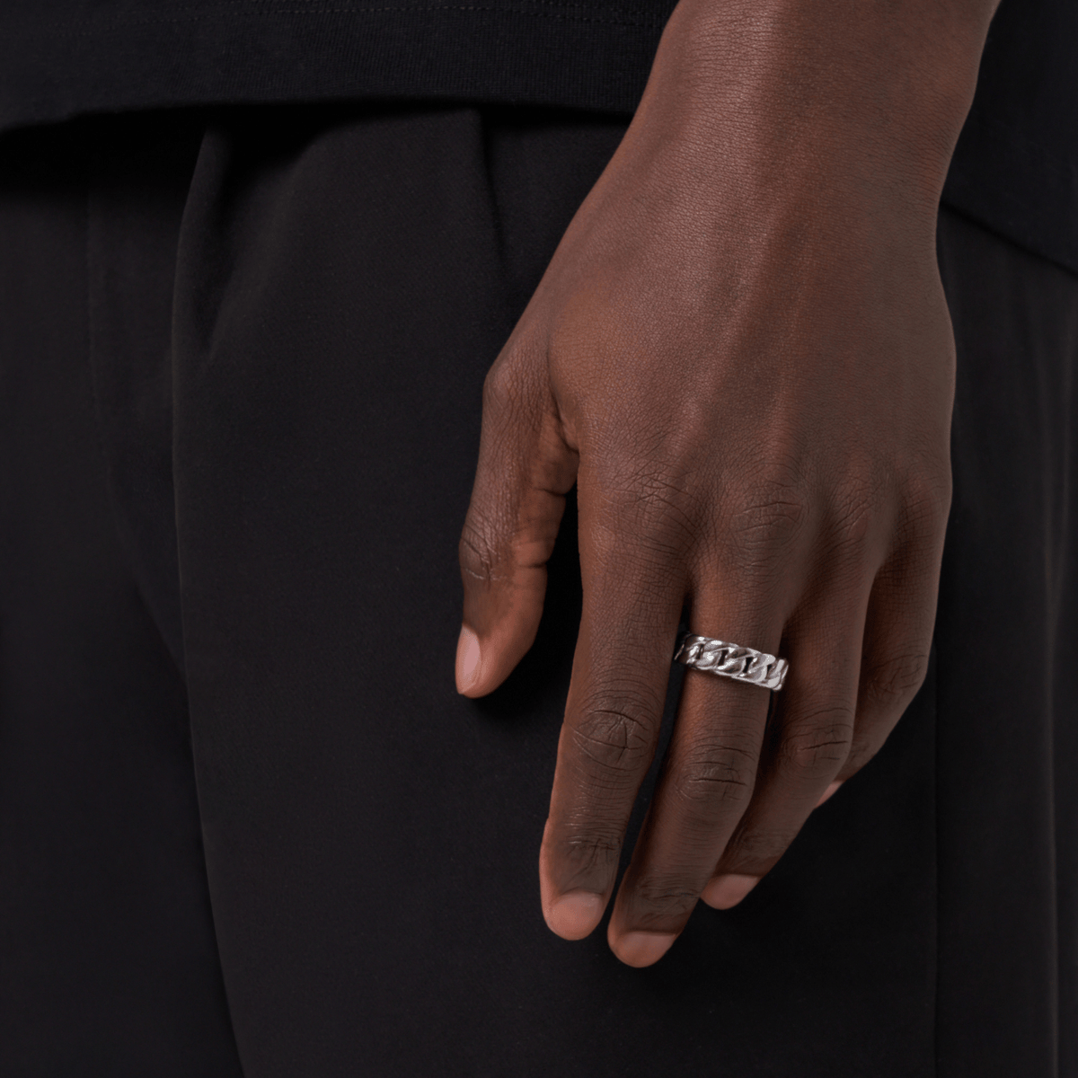 Half Iced Cuban Band Ring (Silver) 8mm