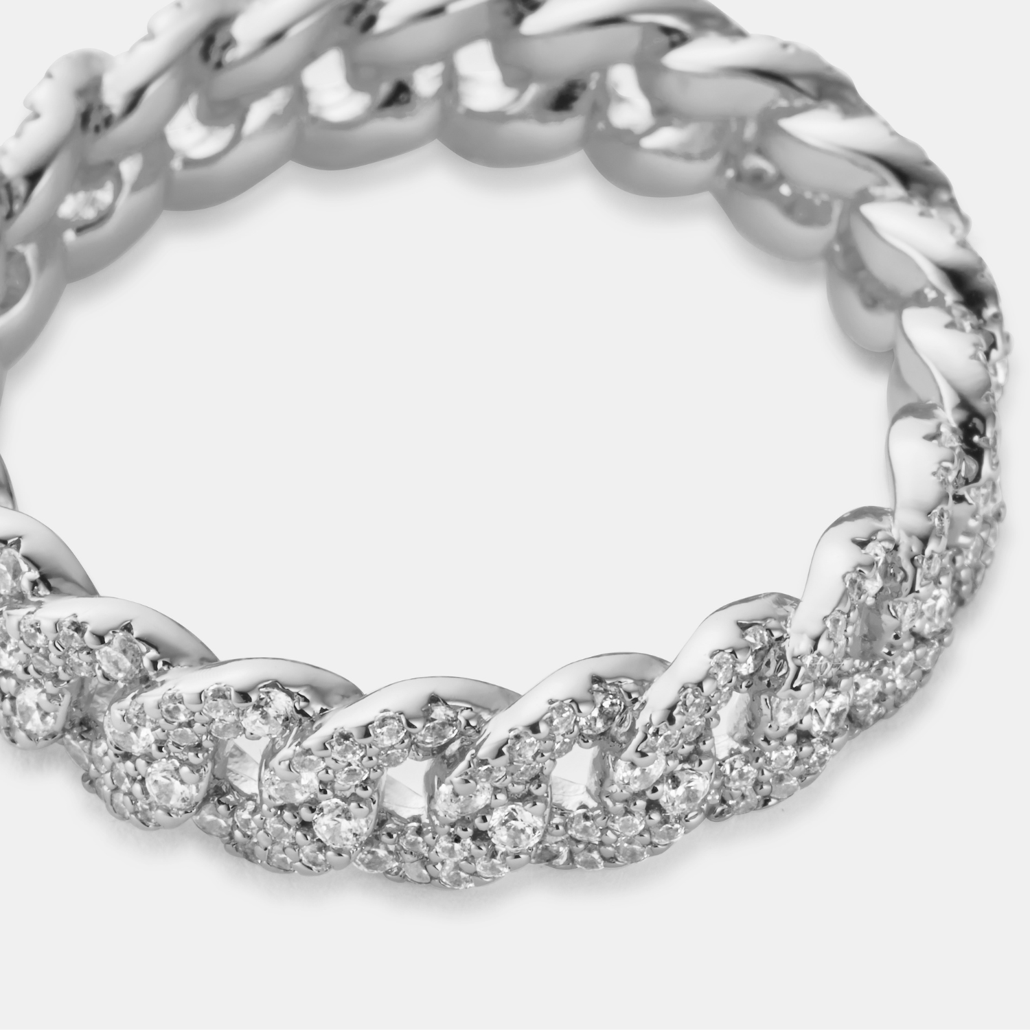 Iced Cuban Band Ring (Silver) 6mm