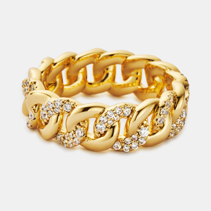 Half Iced Cuban Band Ring (Gold) 8mm