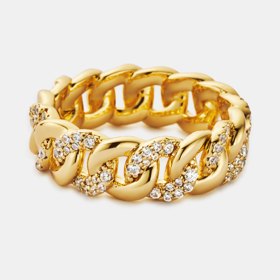Half Iced Cuban Band Ring (Gold) 8mm