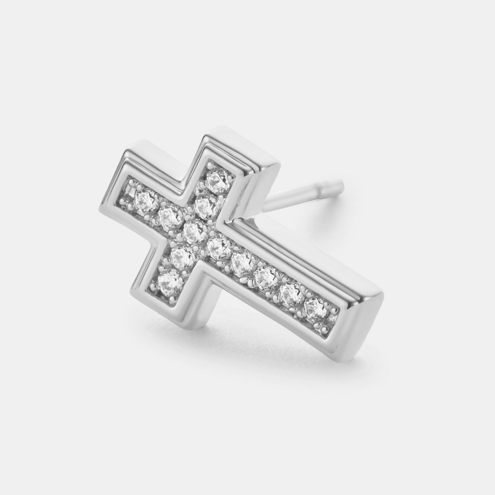 Diamond Cross Stud Earring (Silver)