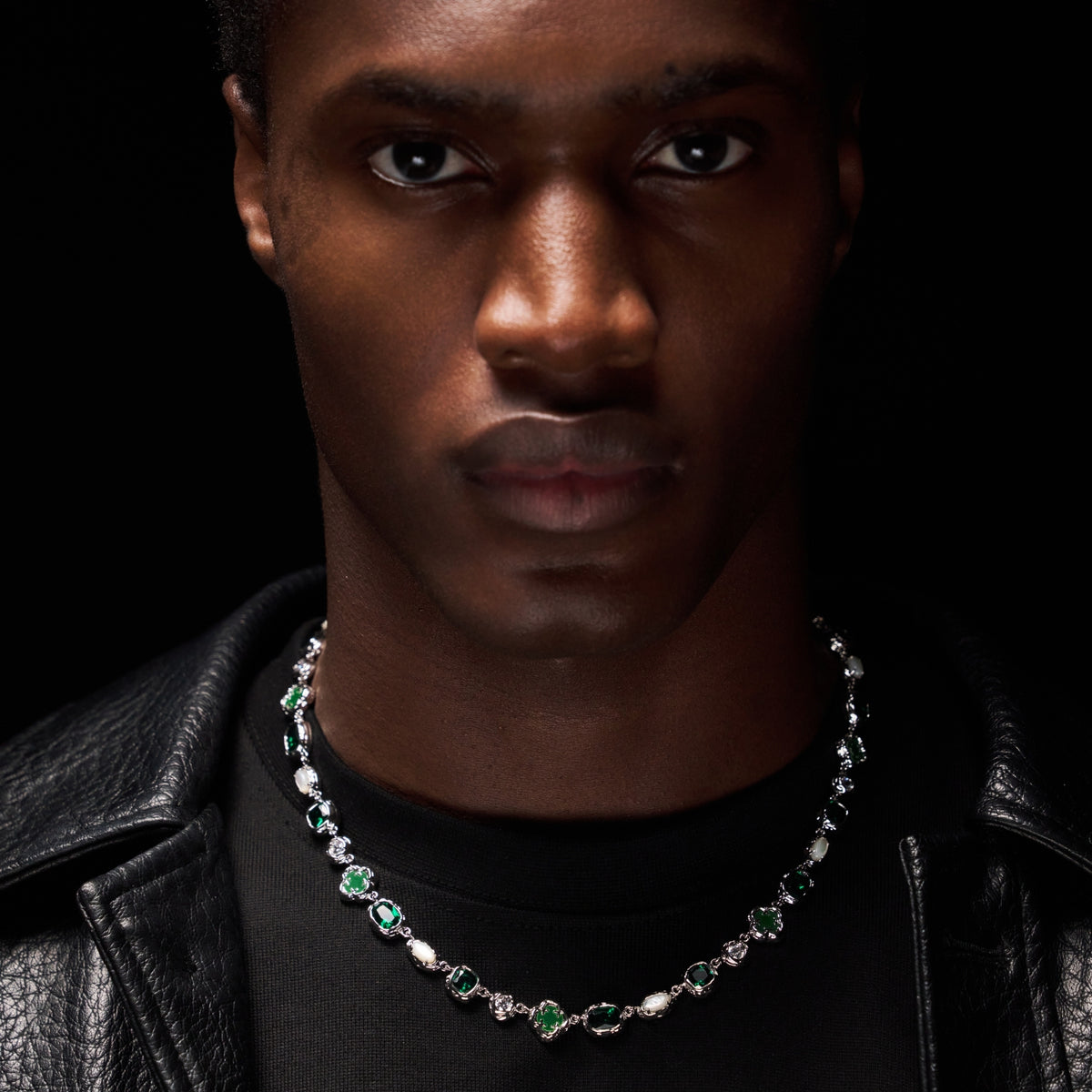 Melted Emerald Gemstone Necklace (Silver)