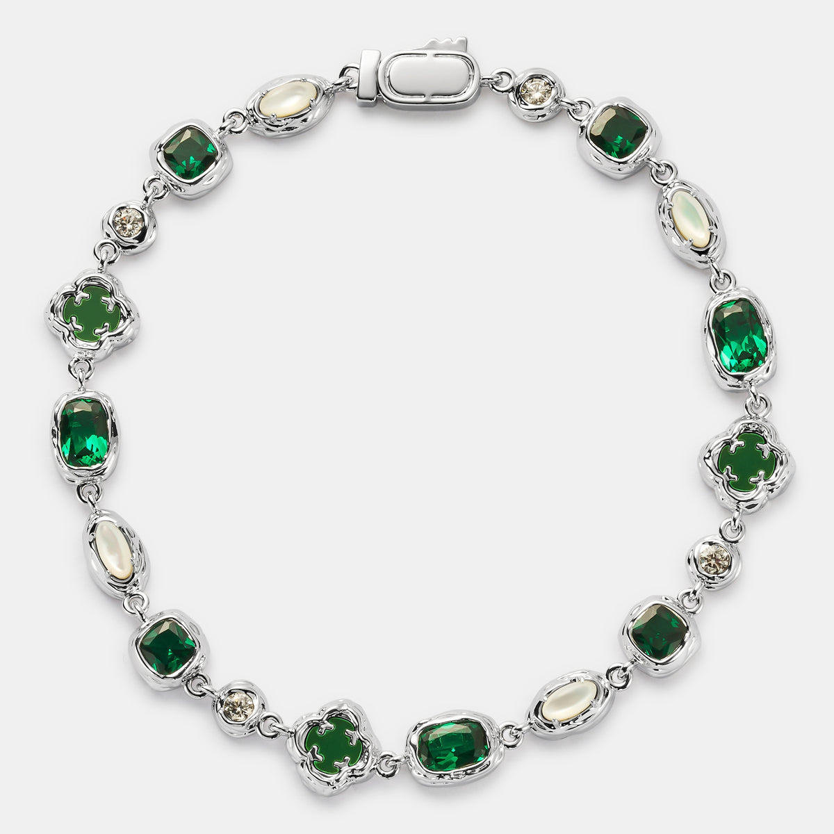 Melted Emerald Gemstone Bracelet (Silver)