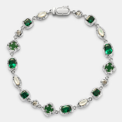 Melted Emerald Gemstone Bracelet (Silver)