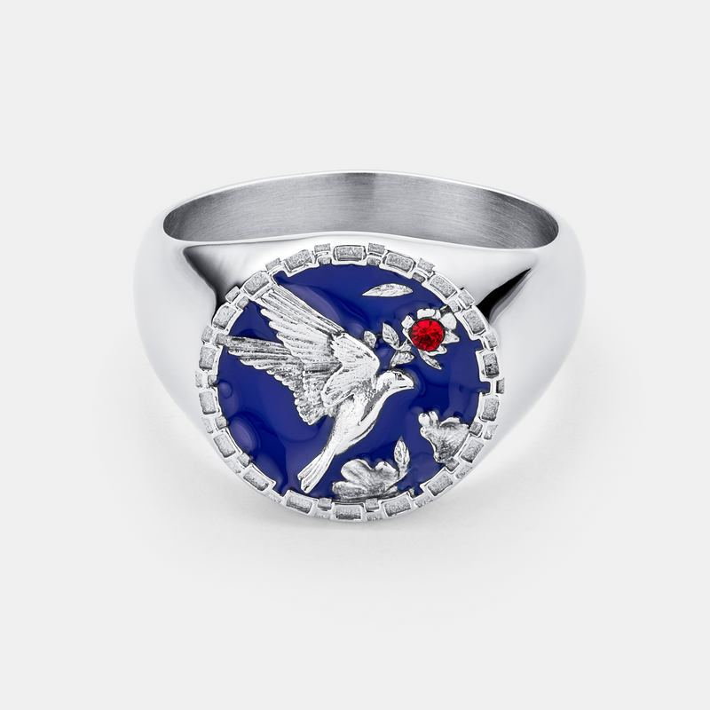 Enamel Swallow Signet Ring (Silver)
