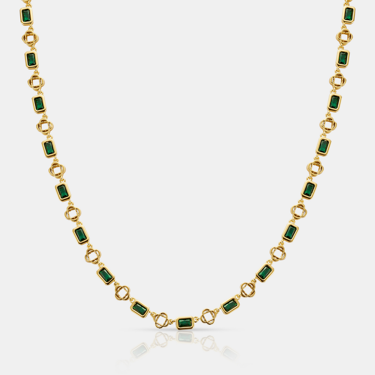 Green Gemstone Clover Necklace (Gold)