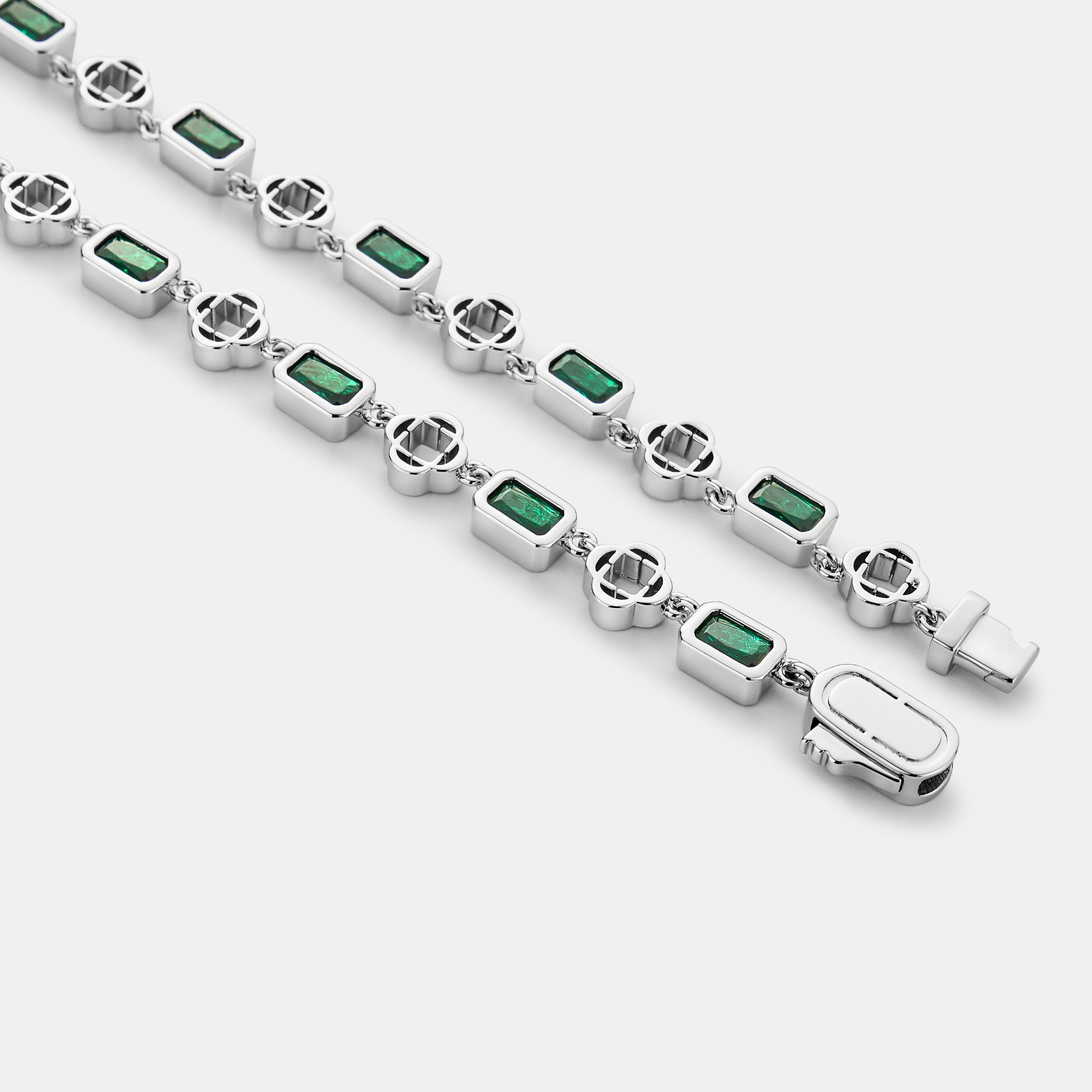 Green Gemstone Clover Necklace (Silver)