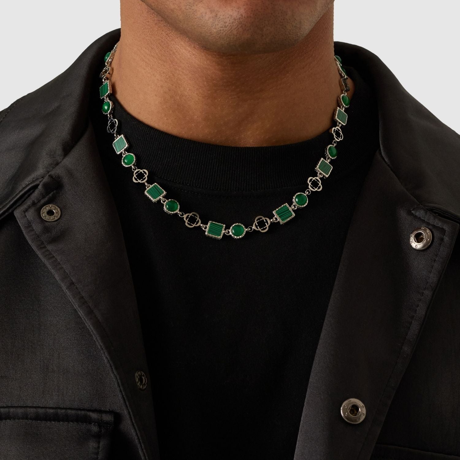 Green Quartz Gemstone Necklace (Silver)