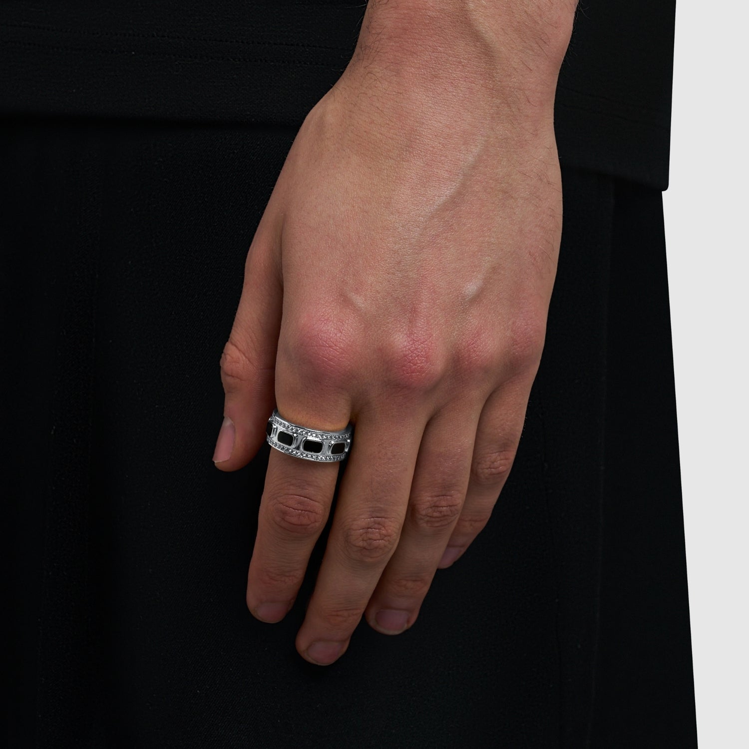Iced Onyx Band Ring (Silver)