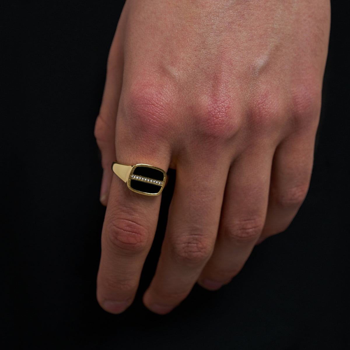 Iced Onyx Signet Ring (Gold)