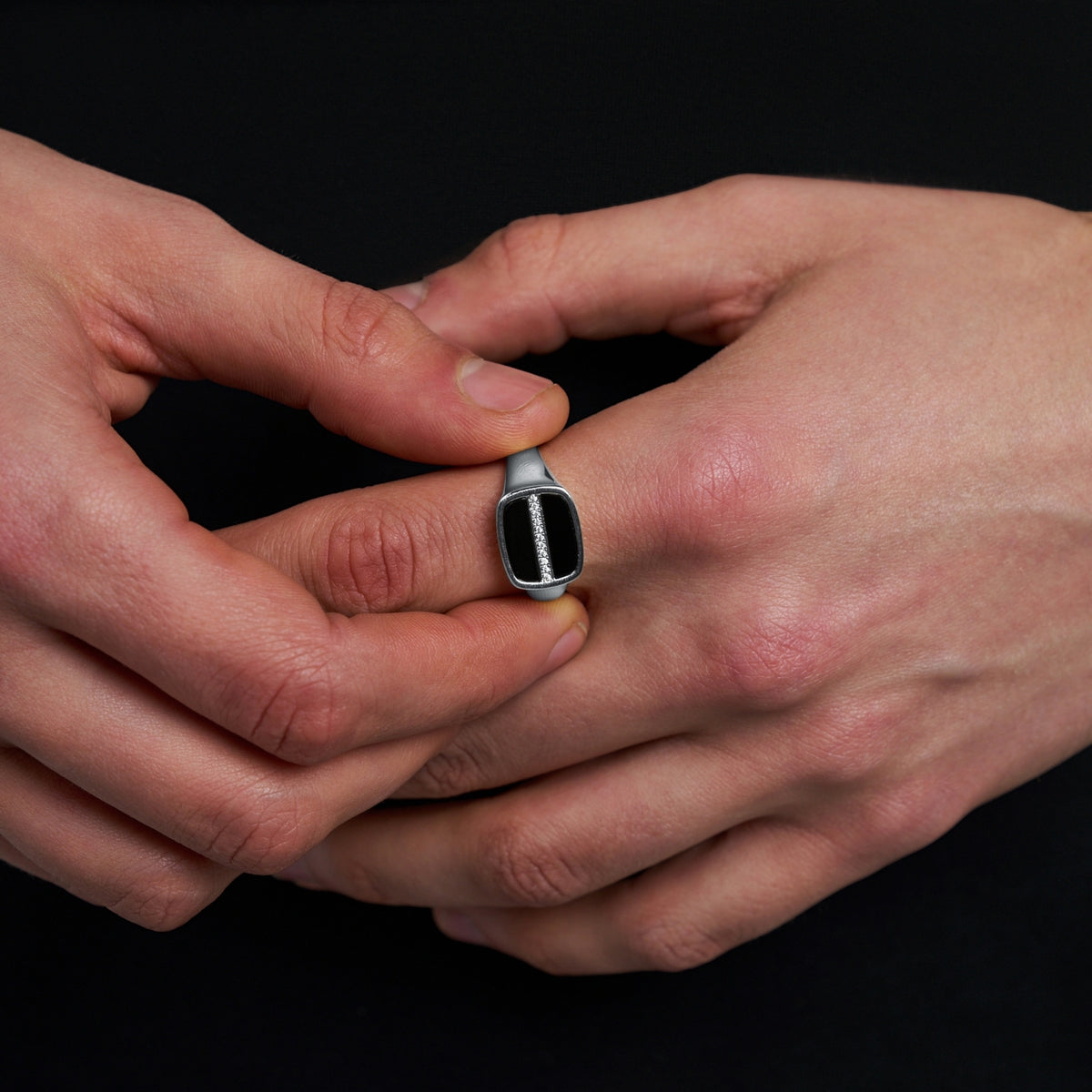 Iced Onyx Signet Ring (Silver)