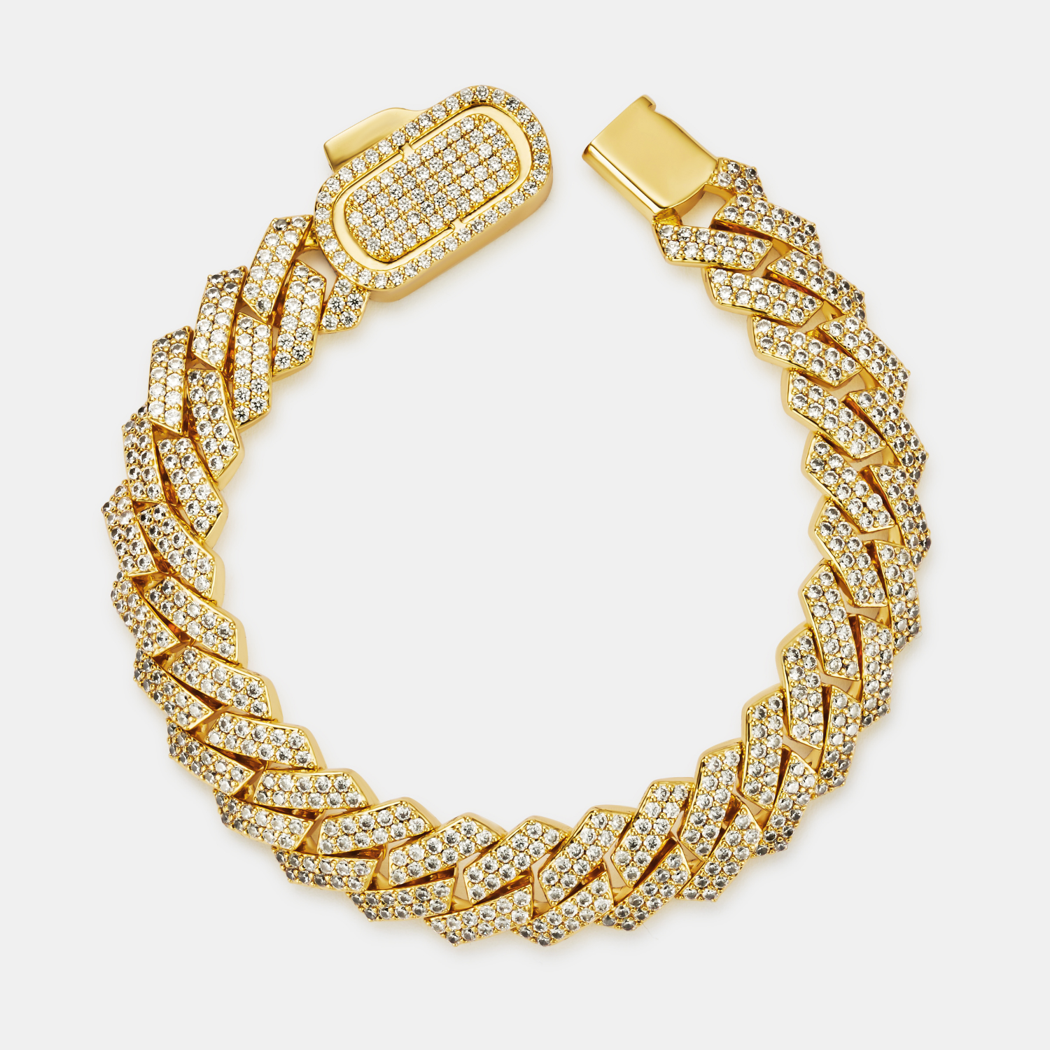 Prong Link Iced Cuban Bracelet (Gold) 12mm