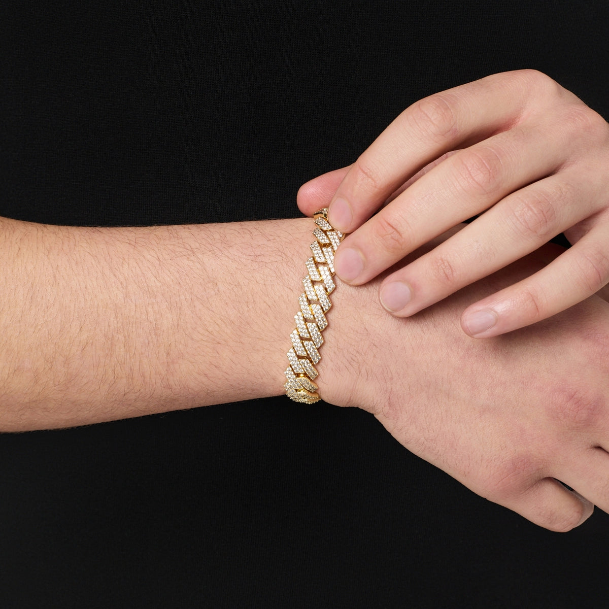 Prong Link Iced Cuban Bracelet (Gold) 12mm