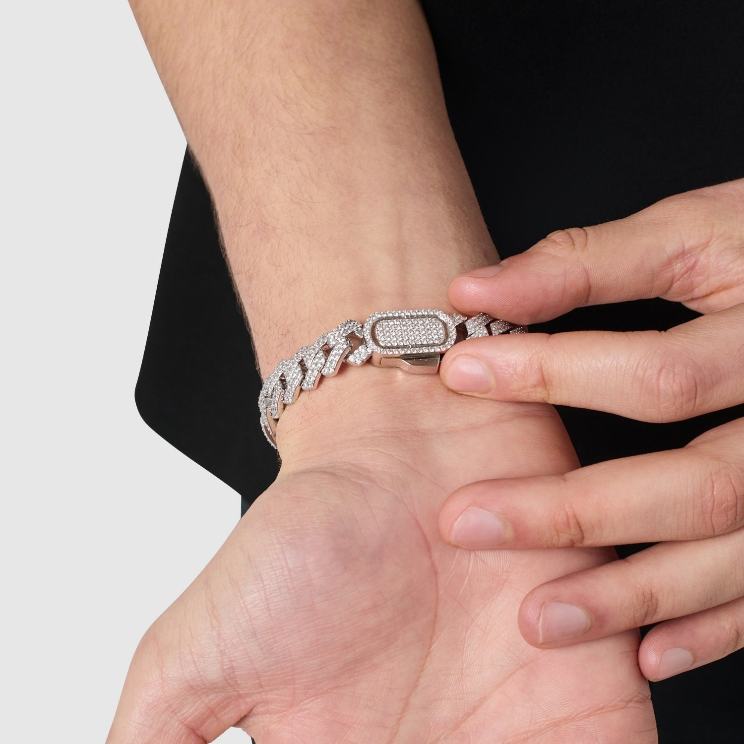 Prong Link Iced Cuban Bracelet (Silver) 12mm