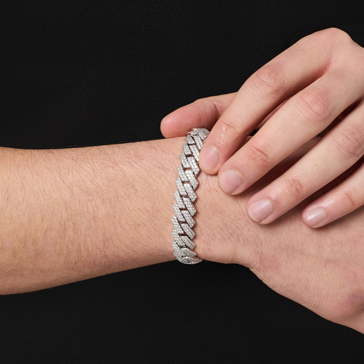 Prong Link Iced Cuban Bracelet (Silver) 12mm