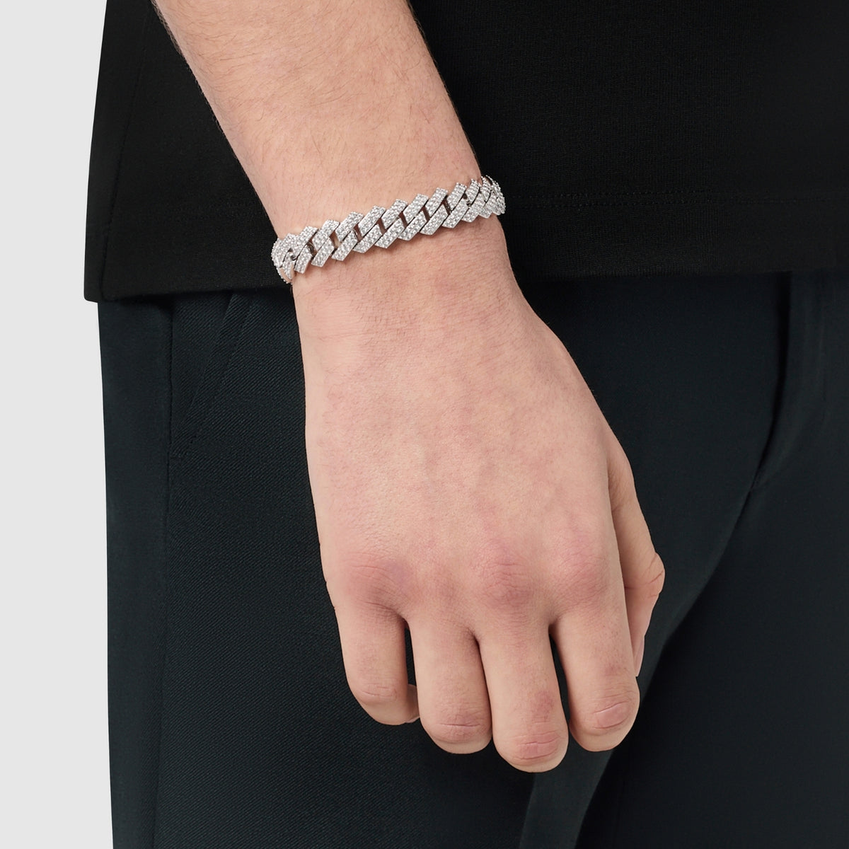 Prong Link Iced Cuban Bracelet (Silver) 12mm