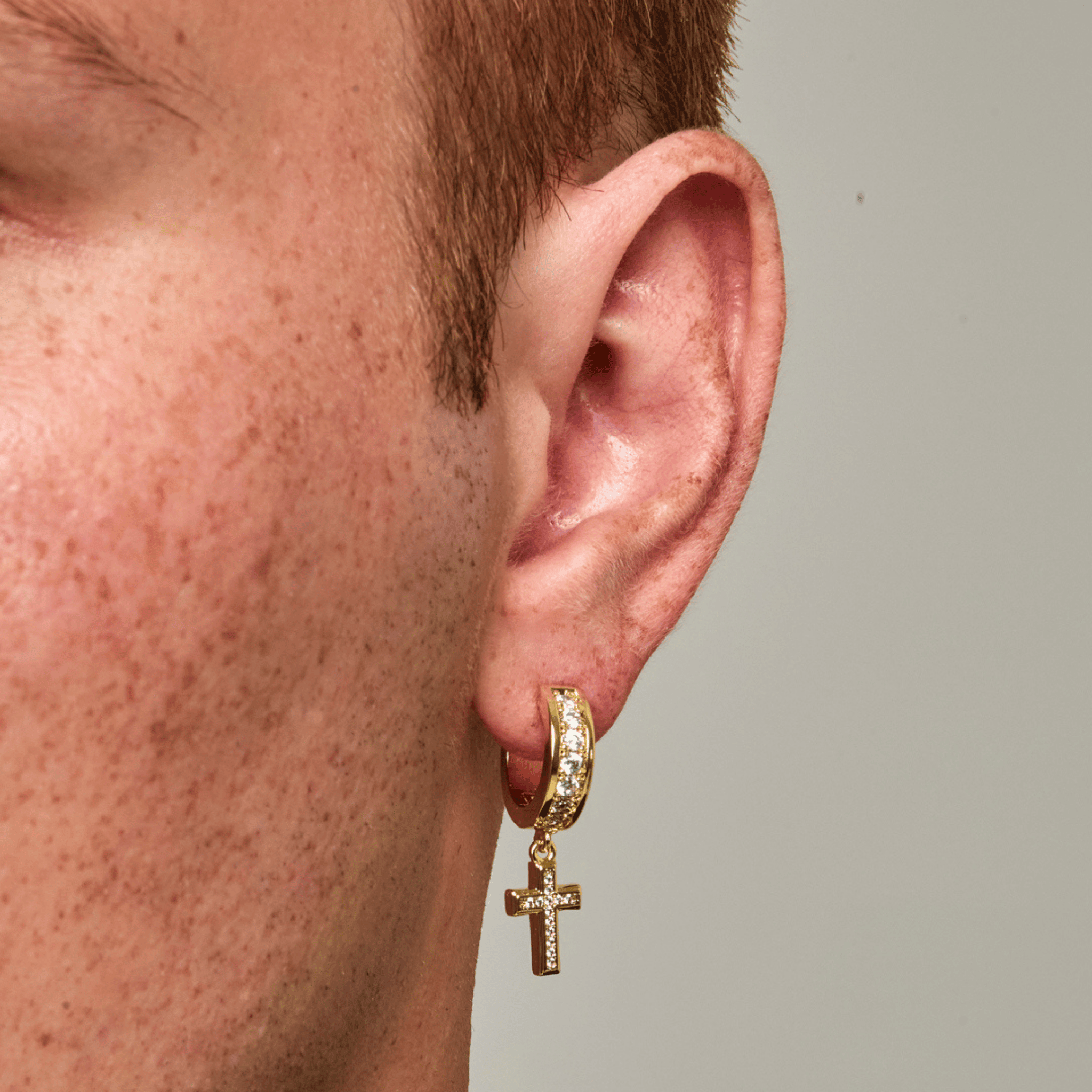 Diamond Cross Hoop Earring (Gold)