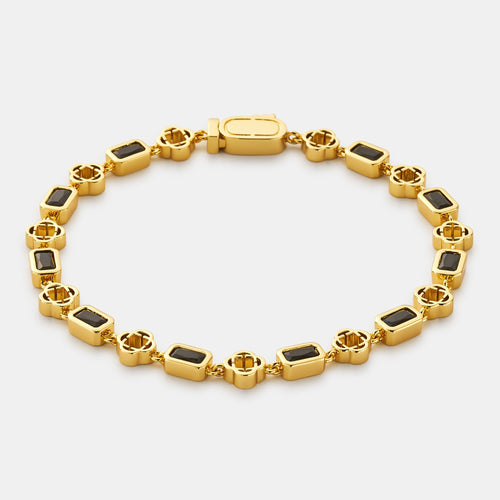 Onyx Gemstone Clover Bracelet (Gold)