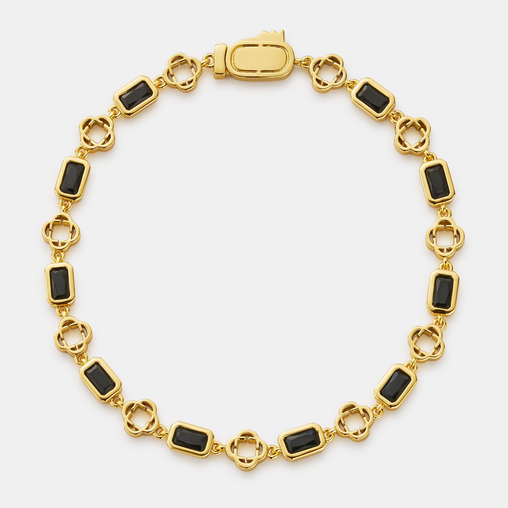 Onyx Gemstone Clover Bracelet (Gold)
