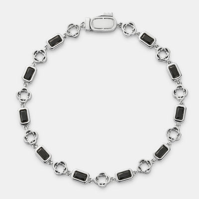 Onyx Gemstone Clover Bracelet (Silver)