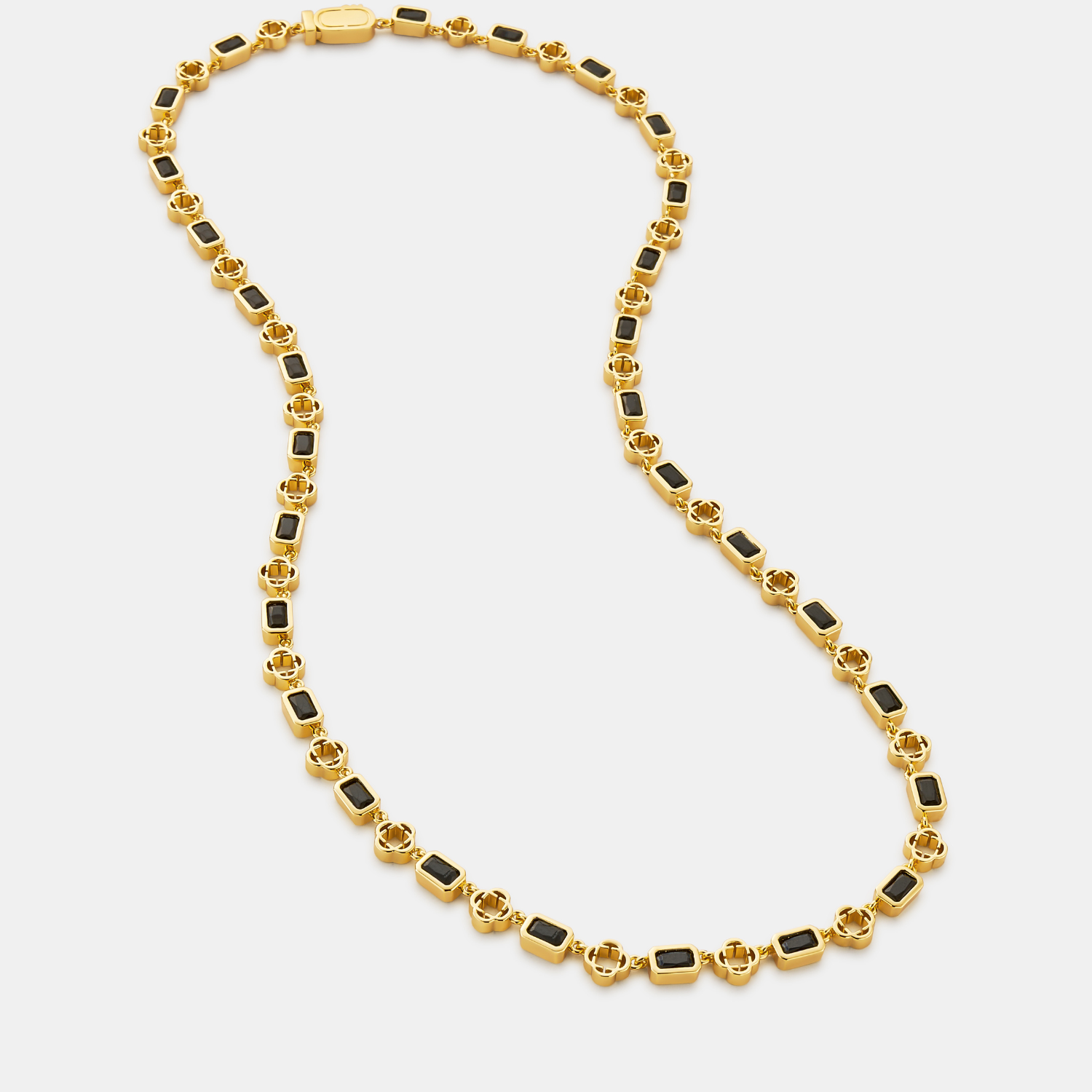 Onyx Gemstone Clover Necklace (Gold)