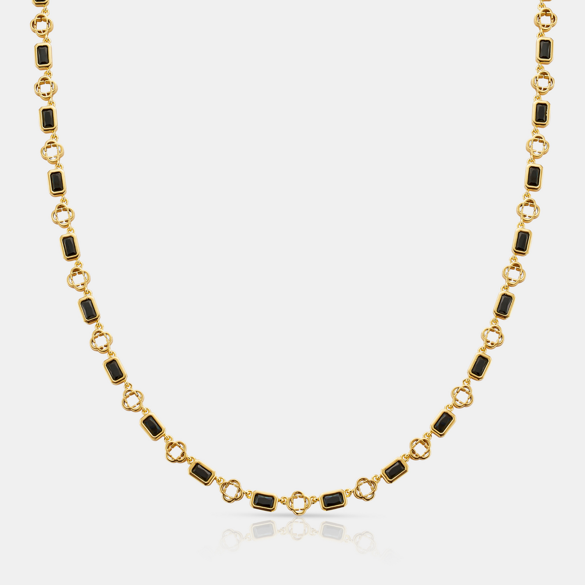 Onyx Gemstone Clover Necklace (Gold)