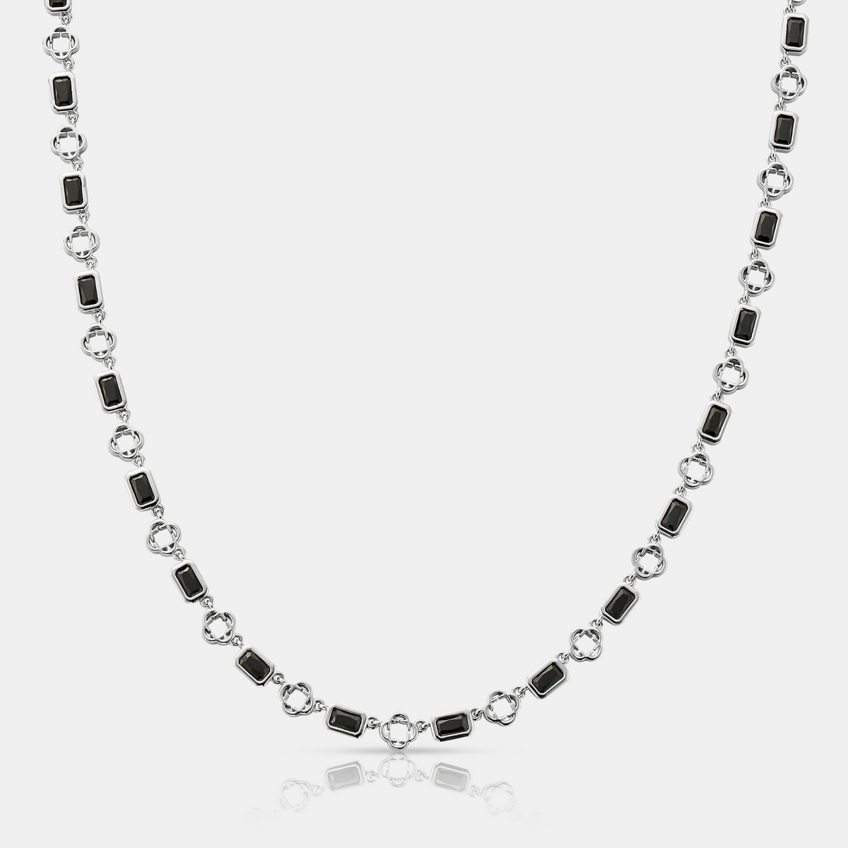 Onyx Gemstone Clover Necklace (Silver)