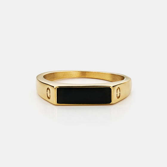 Onyx Rectangle Stone Signet Ring (Gold)