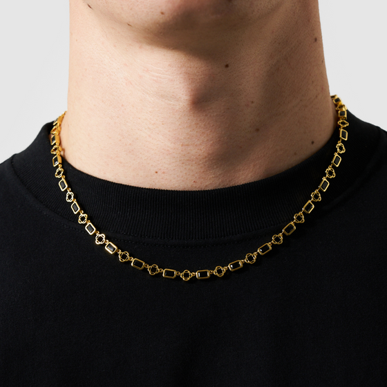 Onyx Gemstone Clover Necklace (Gold)
