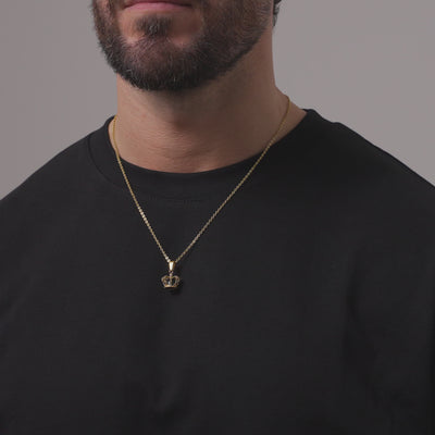 thumbnail image 2 of Men's 14K Gold Finish King Pendant & Chain Set – Stainless Steel Cubic Zirconia – Italy Made 2 of 5