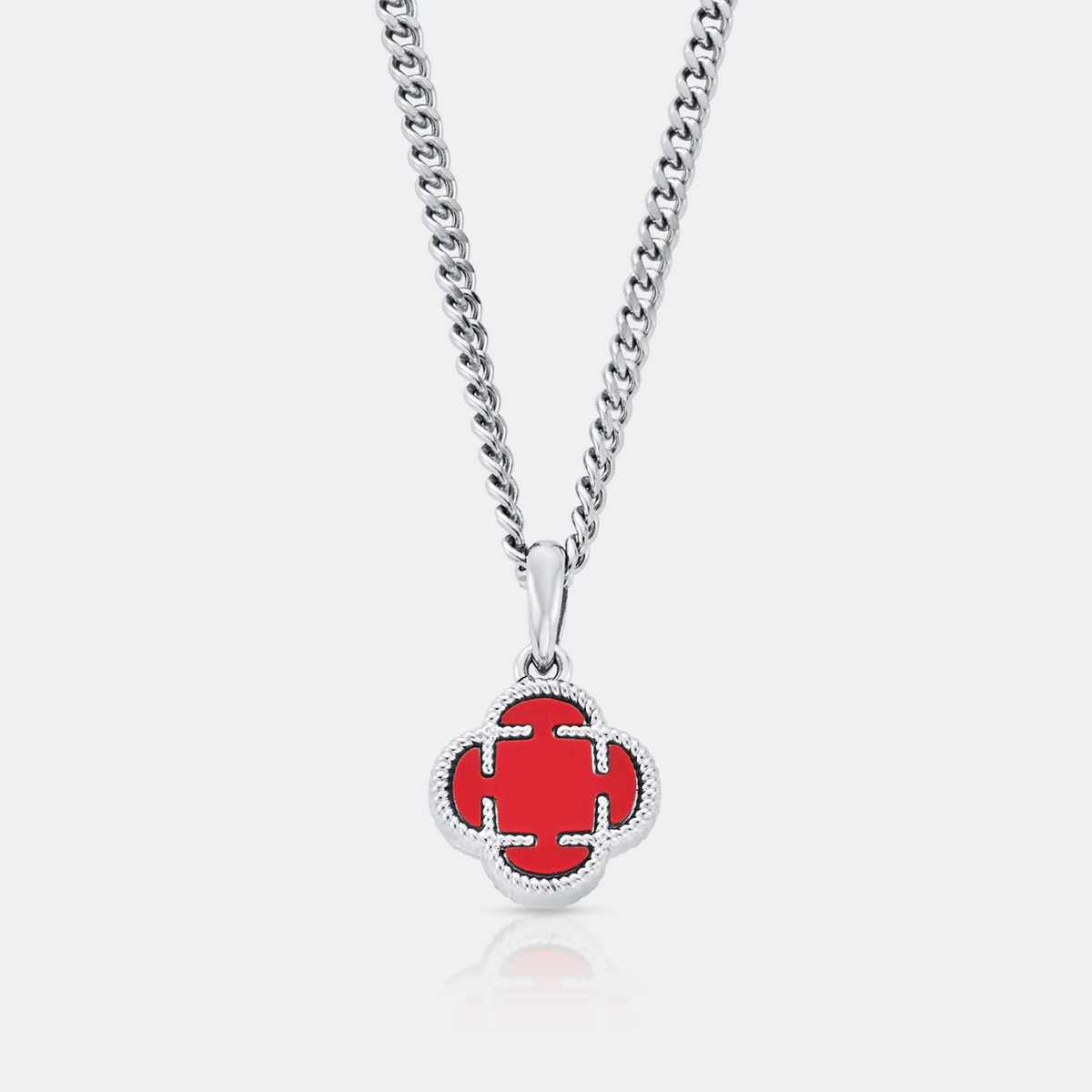Light Red Clover Stone Pendant (Silver)