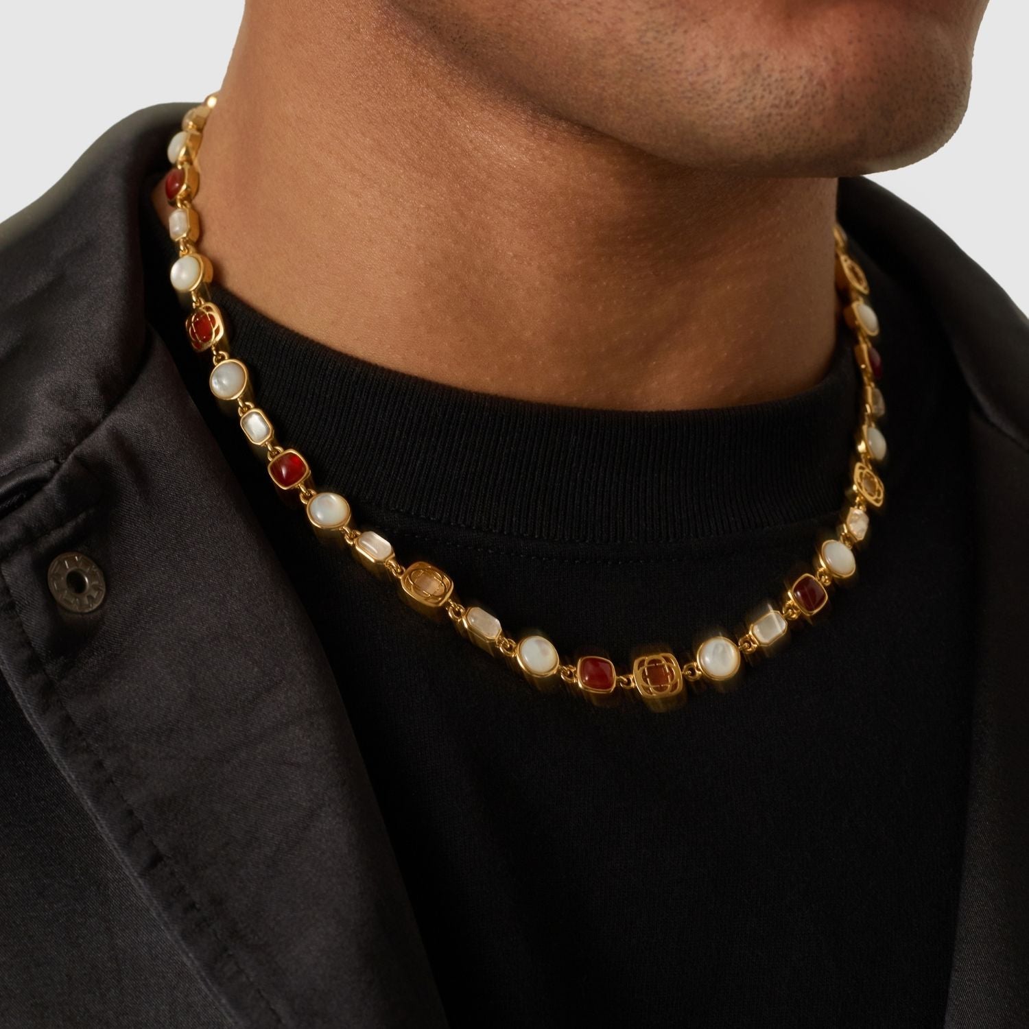 Red Crystal Gemstone Necklace (Gold)