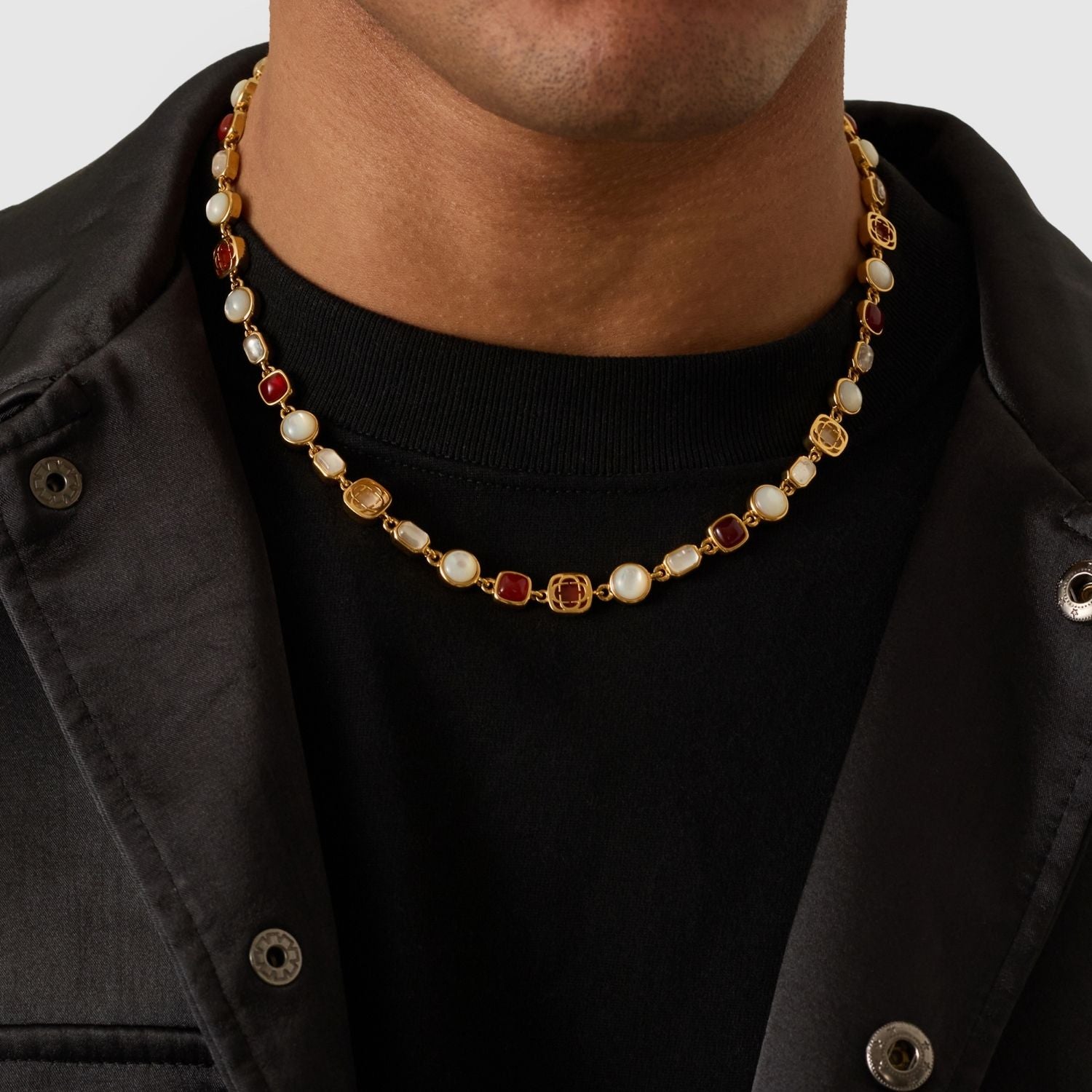 Red Crystal Gemstone Necklace (Gold)
