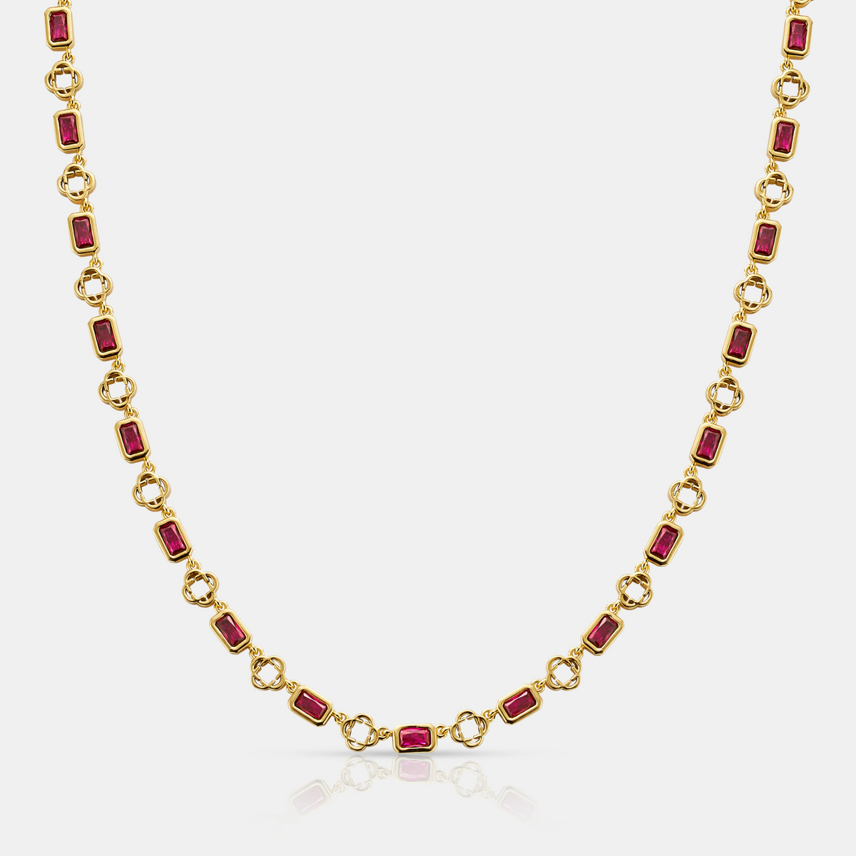Red Gemstone Clover Necklace (Gold)