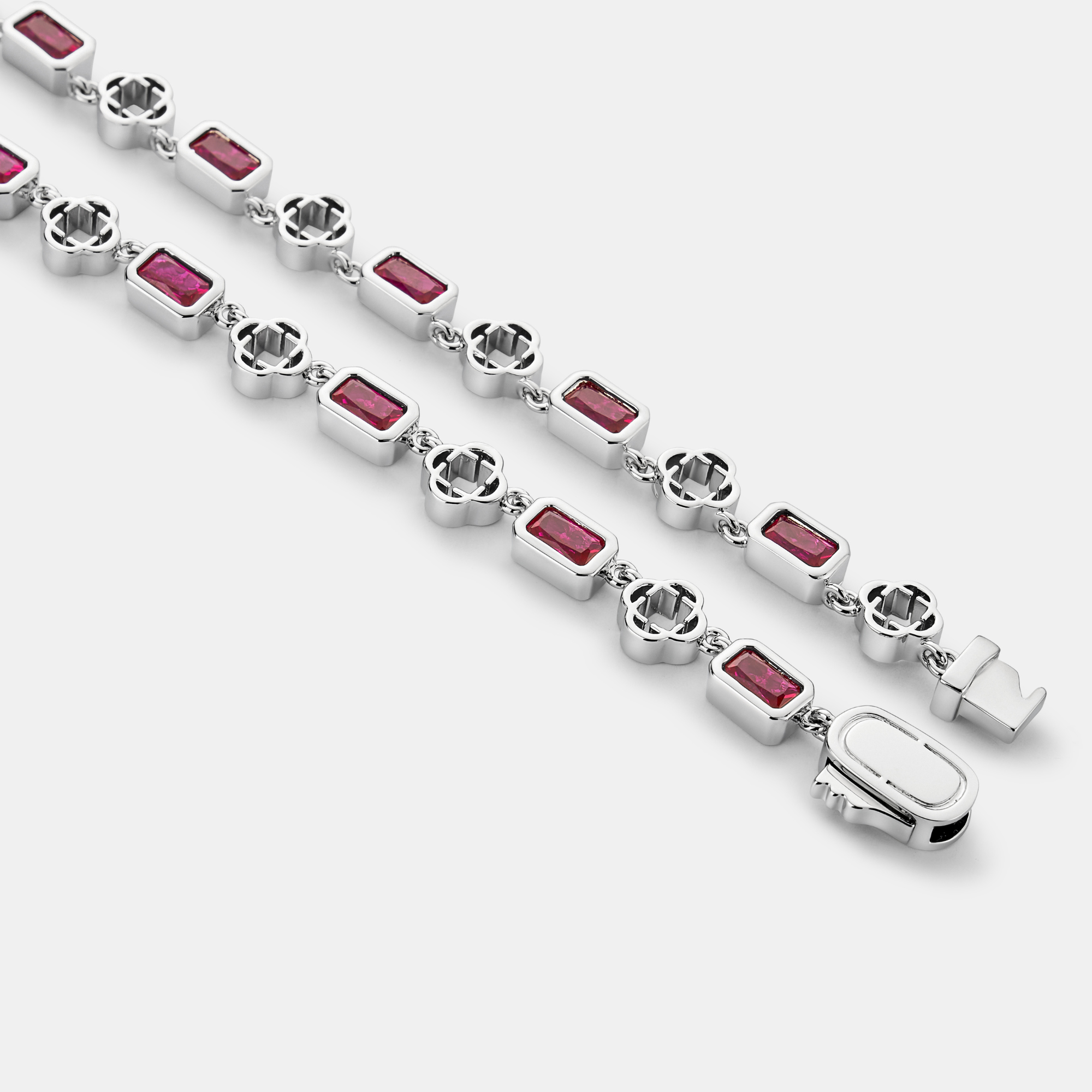Red Gemstone Clover Necklace (Silver)