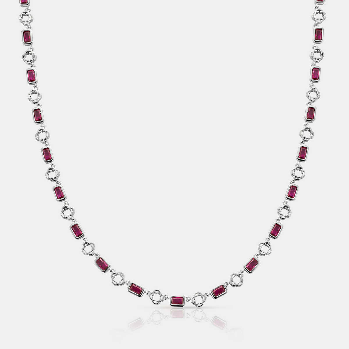 Red Gemstone Clover Necklace (Silver)