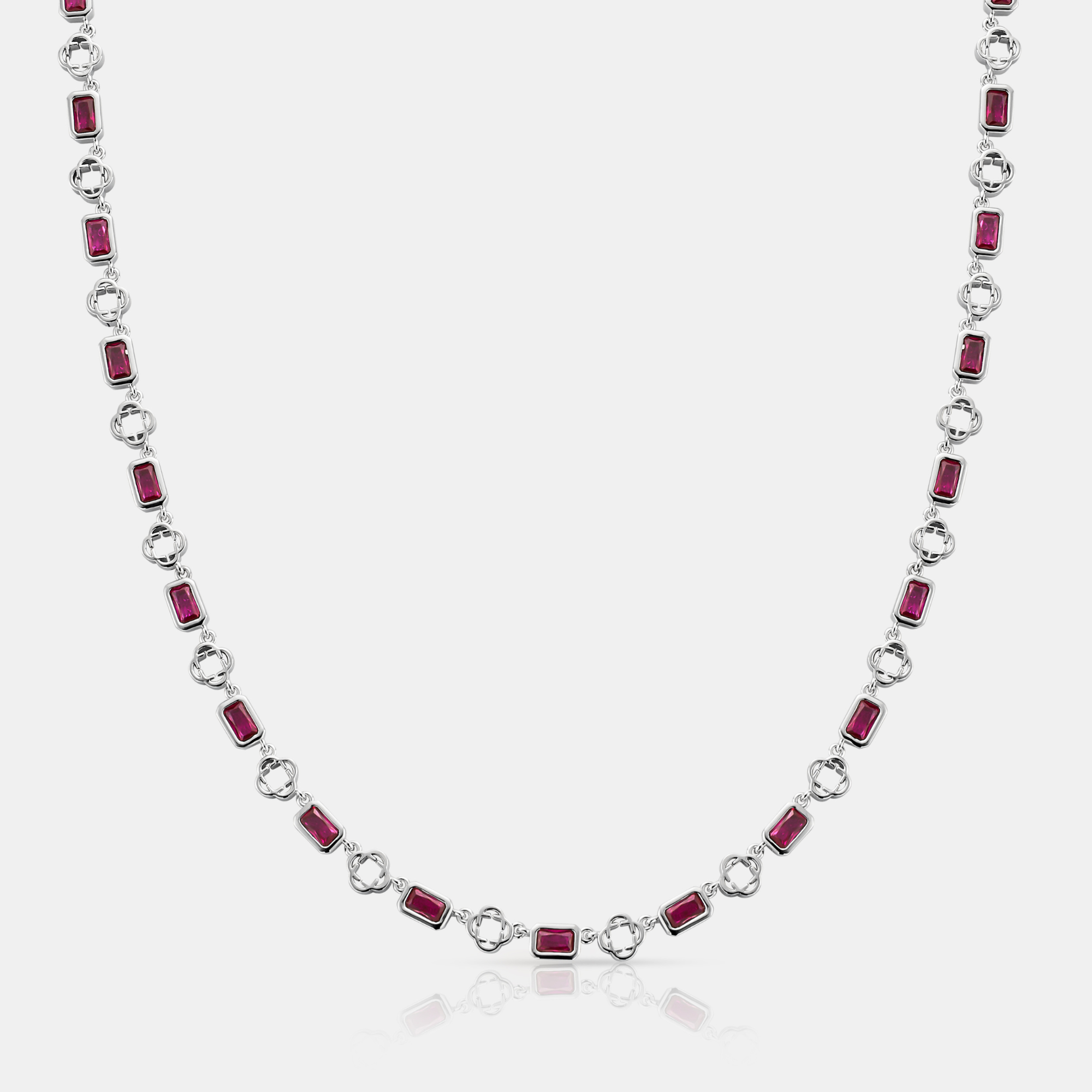 Red Gemstone Clover Necklace (Silver)