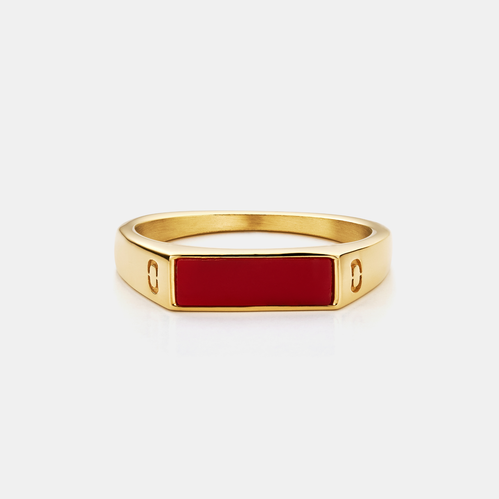 日本未入荷◆CRAFTD London◆Red Rectangle Stone Signet Ring Men's Red Rectangle Stone Ring (18k Gold)