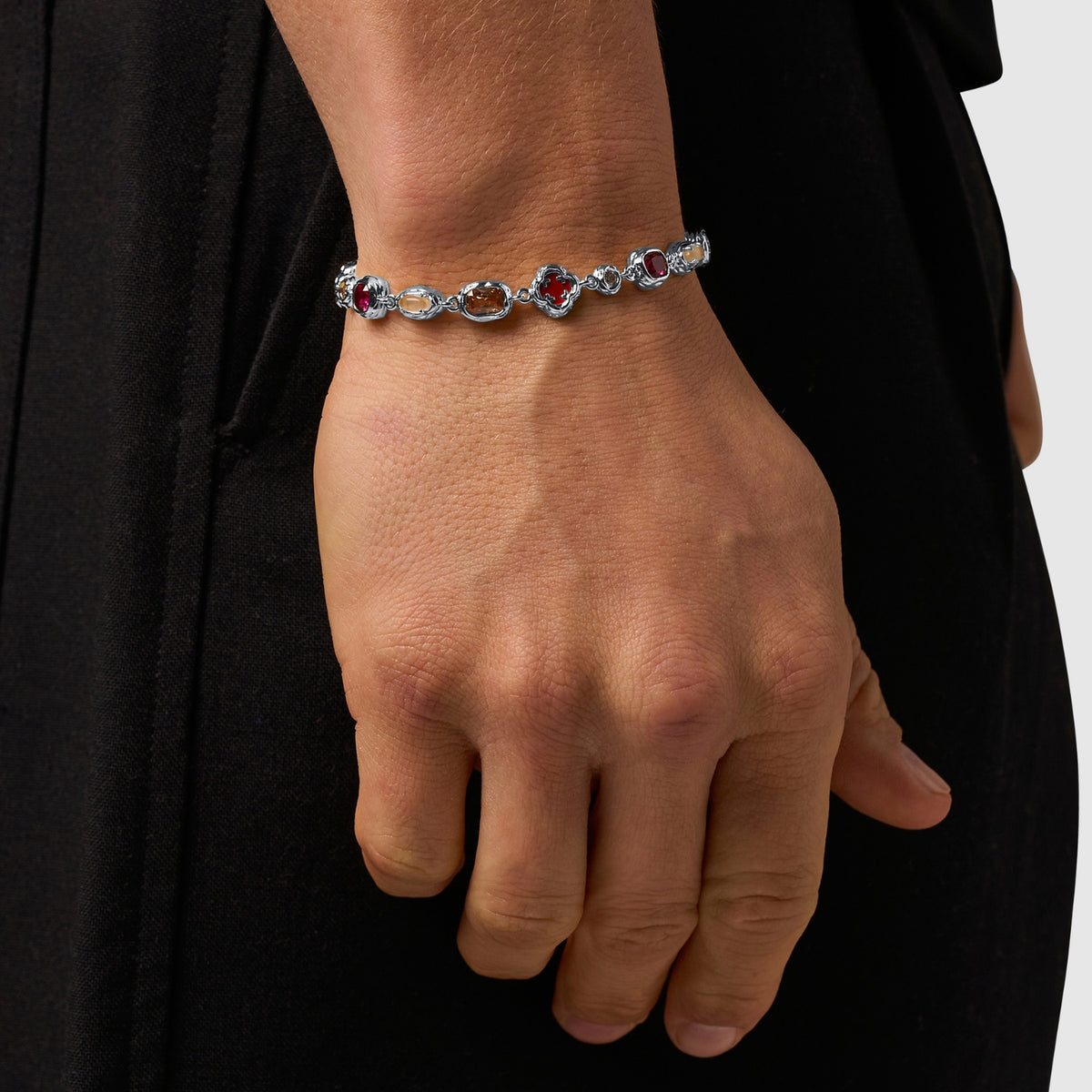 Melted Ruby Gemstone Bracelet (Silver)