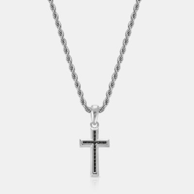 Mini Onyx Stone Cross (Silver)
