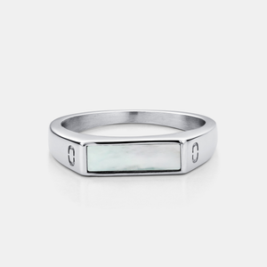 White Rectangle Stone Signet Ring (Silver)