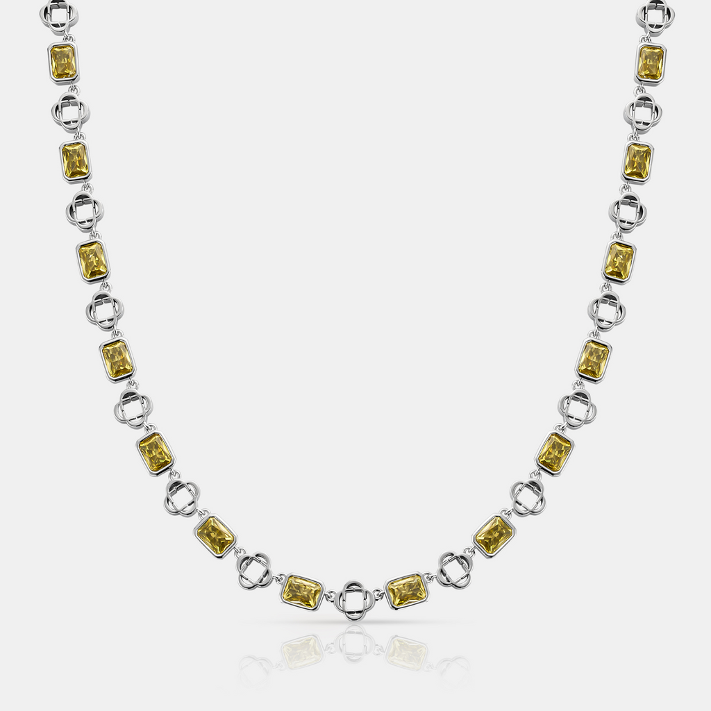 Yellow Gemstone Clover Necklace (Silver)