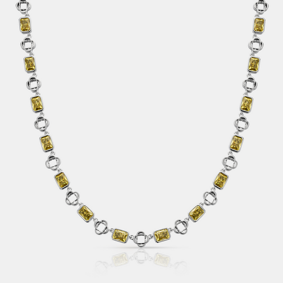 Yellow Gemstone Clover Necklace (Silver)