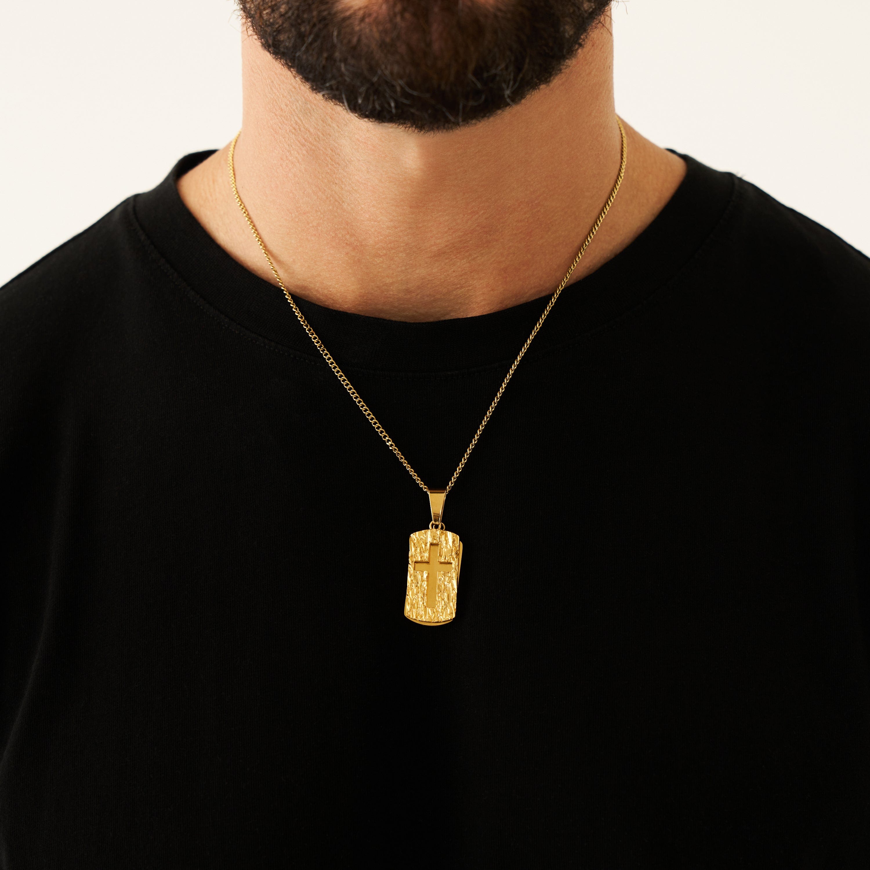 Dog Tag Cross Pendant (Gold)