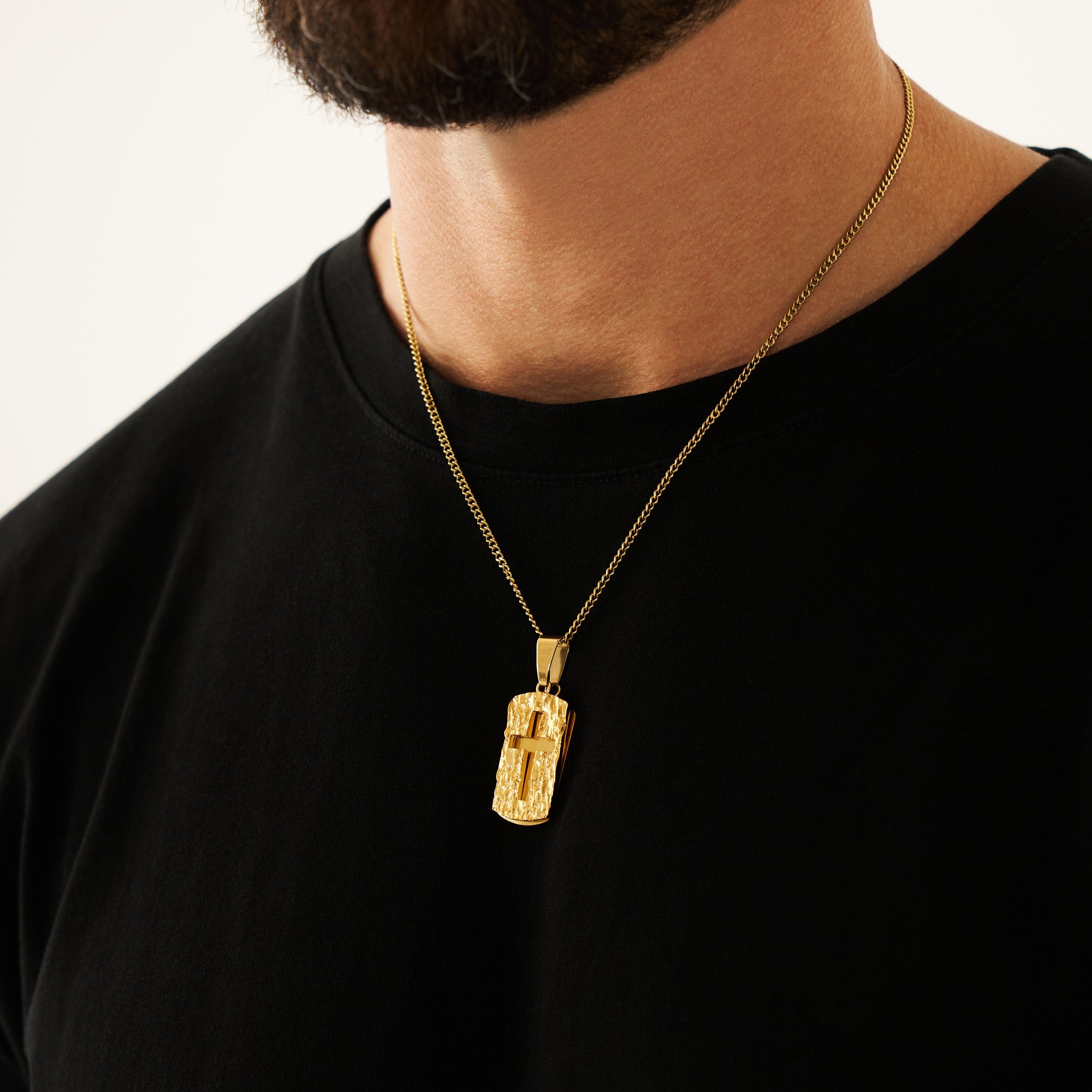 Dog Tag Cross Pendant (Gold)