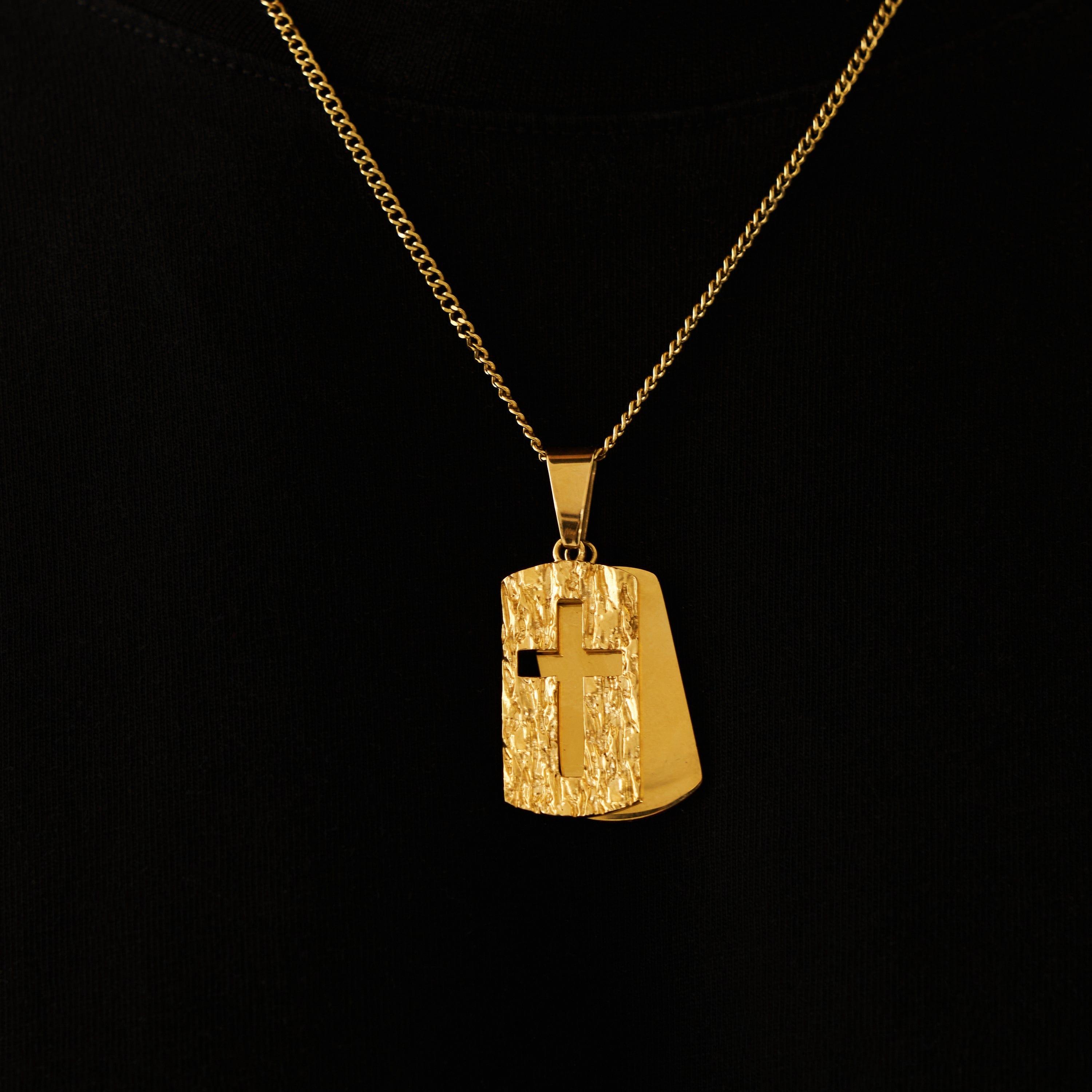 Dog Tag Cross Pendant (Gold)