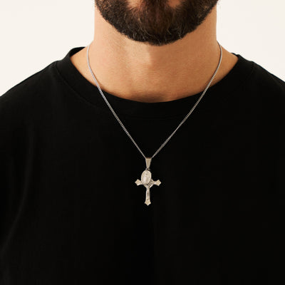 Jesus & Mary Cross Pendant (Silver)