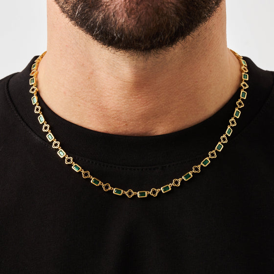 Green Gemstone Clover Necklace (Gold)